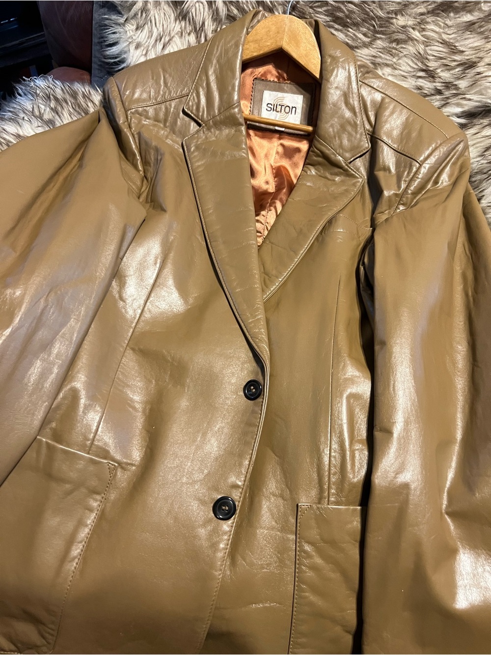 Silton Men's Olive Leather Blazer Jacket Sz 42 Long
